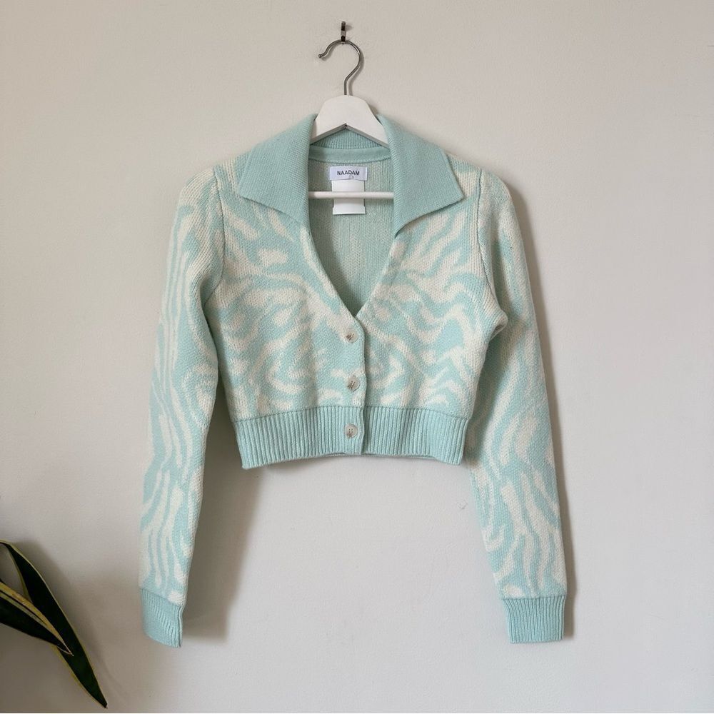 NAADAM Cashmere Wool Cropped Cardigan Seafoam Button Front Size S - Picture 1 of 5